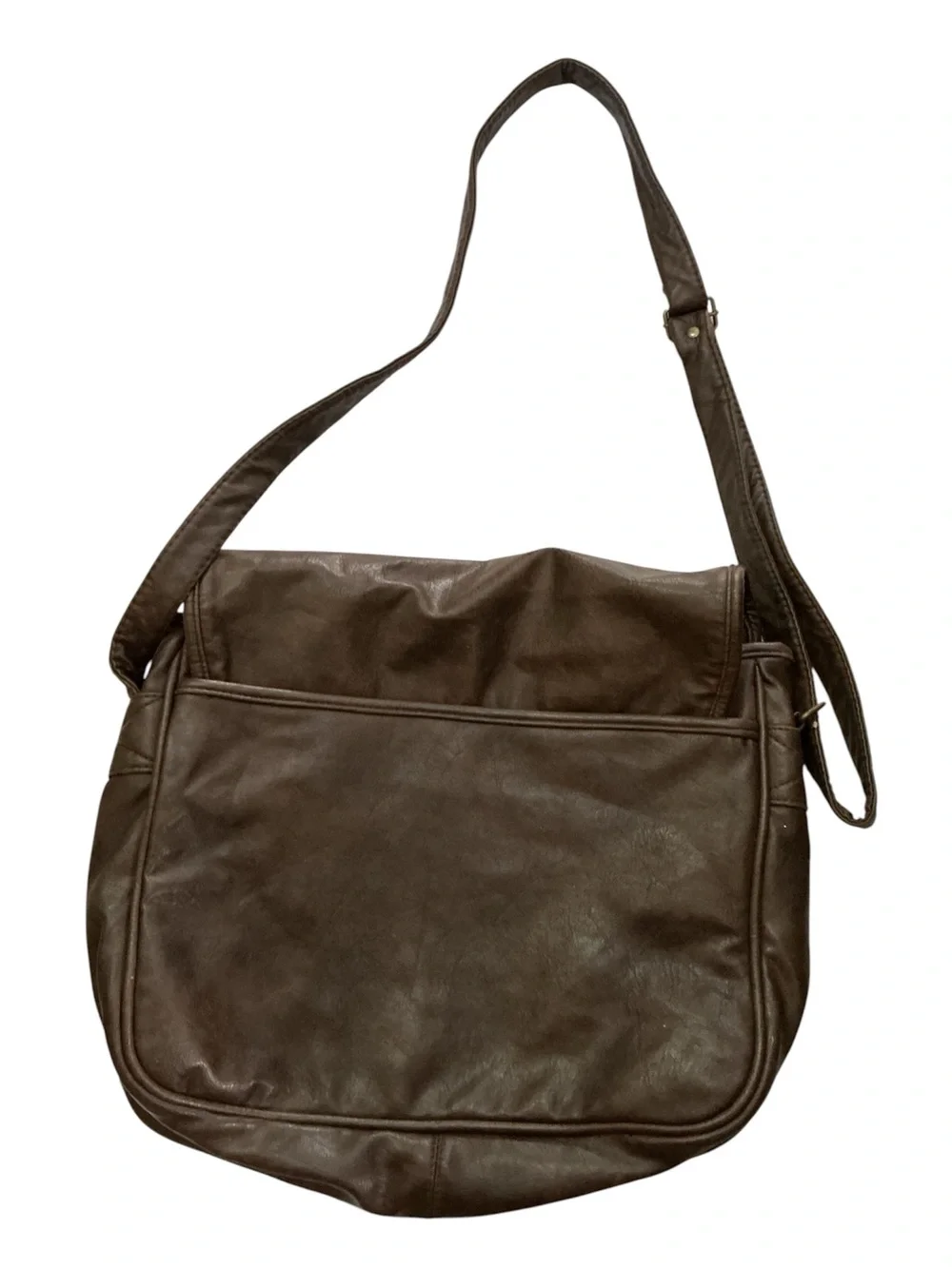 Men's Dark Brown Leather Messenger Bag with Front Pockets